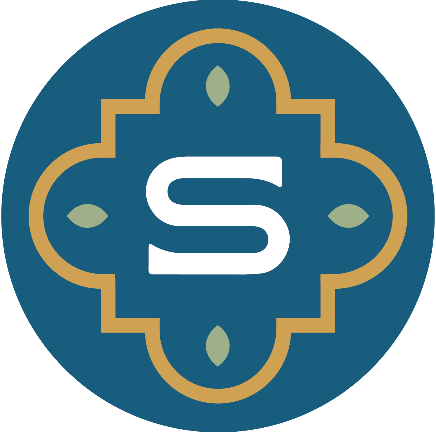 a blue and gold logo with the letter s in the middle